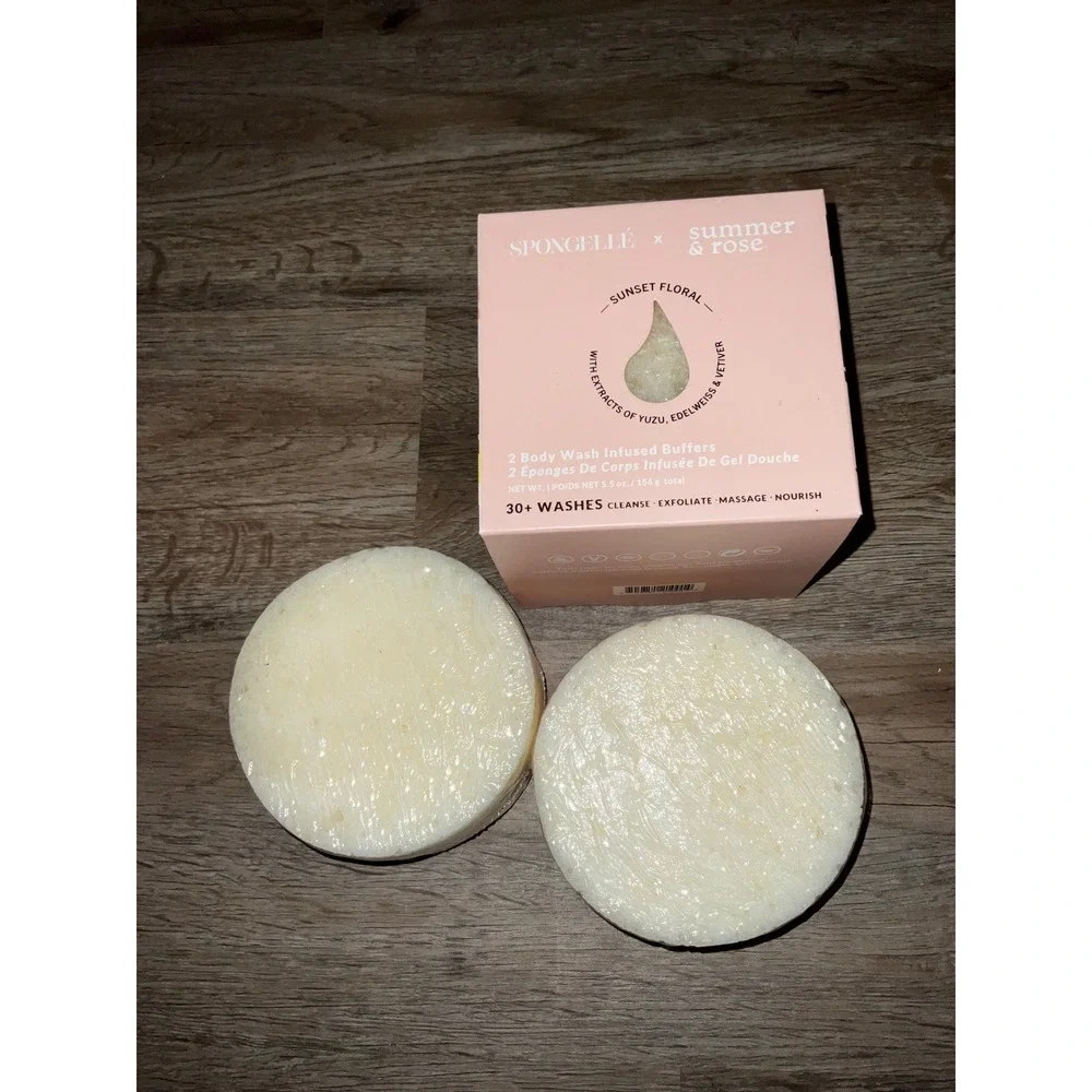 Spongelle Summer & Rose Body Wash Infused Buffer Sunset Floral 2 Pack 30+ Washes